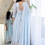 Pastel Sky Blue Georgette Embroidered Anarkali Set