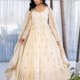 Pastel Cream Tissue Embroidered Anarkali Set