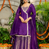 Violet Uppada Silk Solid Kurti Set