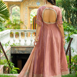 Pastel Peach Tissue Solid Anarkali Set