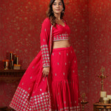 Red Georgette Embroidered Indo-Western Choli Set