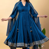 Dark Cerulean Blue Rayon Gota Work Anarkali Set