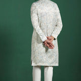 Ceramic White Printed Cotton Blend Sherwani Set