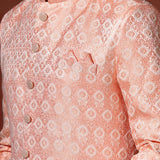 Peach Pink Cotton Blend Printed Sherwani Set
