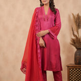 Deep Pink Russian Silk Solid Kurti Set