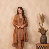 Chocolate Brown Russian Silk Embroidered Kurti Set