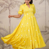 Bright Yellow Santoon Embroidered Dress