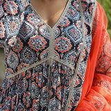 Black Cotton Floral Printed Gharara Set