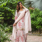 Champagne White Cotton Floral Printed Sharara Set