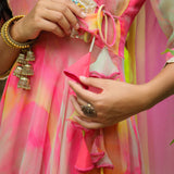 Taffy Pink Chiffon Printed Anarkali Set