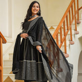 Black Cotton Silk Gota Work Anarkali Set