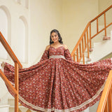 Maroon Cotton Floral Printed Gown Set