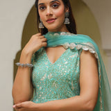 Mint Green Cotton Printed Floral Anarkali Set