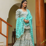 Fountain Blue Cotton Printed Gharara Set