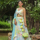 Multicolour Georgette Floral Embroidered Lehenga Set