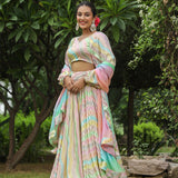 Multicolour Chinon Floral Printed Lehenga Set