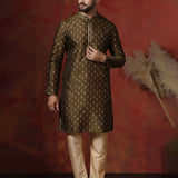 Dirt Brown Dupion Printed Kurta Set