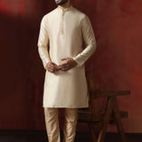 Cream Dupion Solid Kurta Set