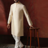 Cream Dupion Solid Kurta Set