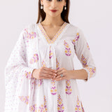 Ivory Cotton A-Line Block Printed Kurta And Palazzo Set