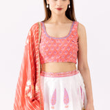 Foil Print Pink Chanderi Lehenga Set