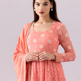 Pink Georgette Anarkali Set With Dupatta
