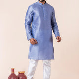Sky Blue Solid Dupion Silk Kurta Set