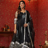 Rich Black Organza Floral Printed Anarkali Set