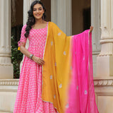 Persian Pink Cotton Printed Anarkali Set