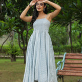 Pastel Grey Cotton Printed Gown Set