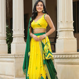 Golden Fizz Yellow Chinon Shibori Lehenga Set