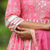Persian Pink Cotton Floral Printed Anarkali Set