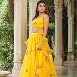Sunflower Yellow Organza Floral Lehenga Set