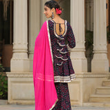 Mulberry Blue Cotton Bandhani Printed Sharara Set