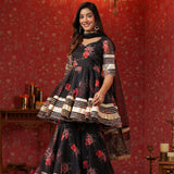 Black Organza Floral Printed Gharara Set
