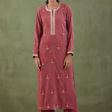 Embroidered Rose Pink Straight Kurta And Pant With Banarasi Strip Dupatta