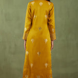 Floral Foil Print Mustard Straight Kurta Set