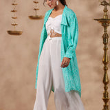 White Crepe Solid Indo-Western Co-Ord Set