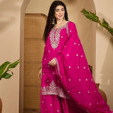 Royal Pink Chinon Silk Embroidered Kurta Set