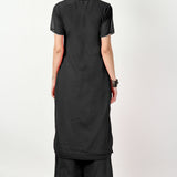 Black Georgette Floral Embroidered Kurti Set