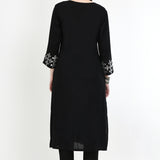 Black Rayon Embroidered Kurti Set