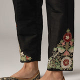 Black Raw Silk Kurti With Pants And  Dupatta