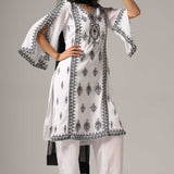 White French Crepe Kurti With Pants With Dupatta