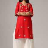 Red Rayon Kurti Palazzo Set
