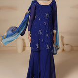 Blue Georgette Embroidered Sharara Kurti Set