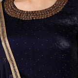 Dark Blue Soft Organza Hand Embroidered Kurti Set