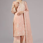 <img> Peach Pink Organza Thread Embroidered Kurti Set