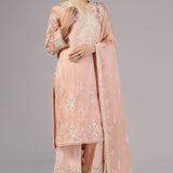 <img> Peach Pink Organza Thread Embroidered Kurti Set