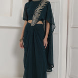 Dark Green Georgette Drape Dhoti Set