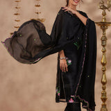 Black Organza Floral Painted Kurti Set